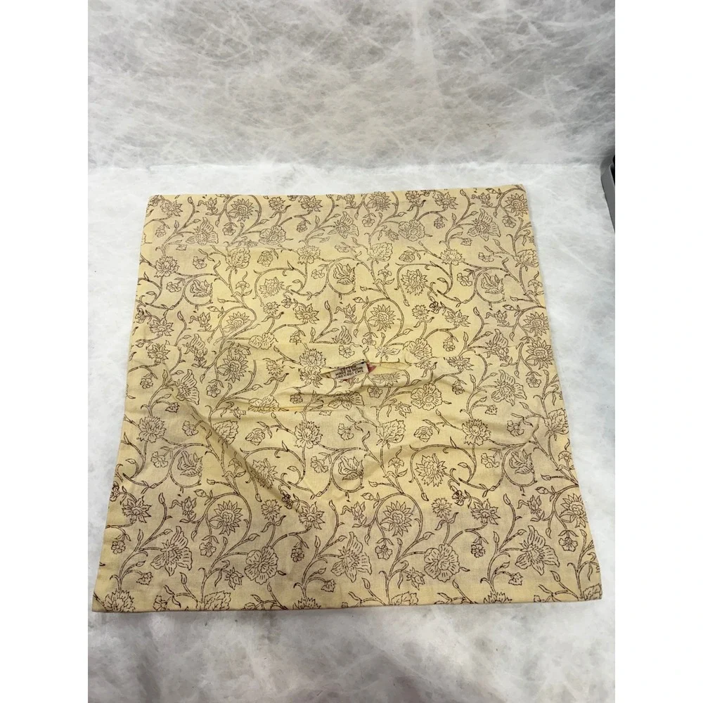 Fabindia Vintage Cotton Block Print Floral Pillow Cover 16x16 Made in India